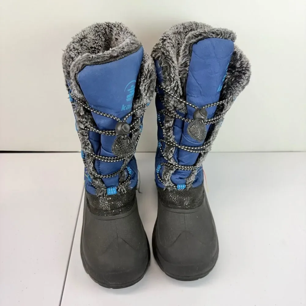 Kamik Snow Boots Kids Size 3 Blue Waterproof Faux Fur Rainbow Stitching